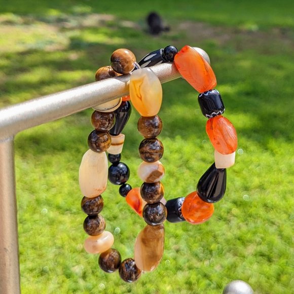 Tiger Eye Stone Glass Bead Stretch Bracelet Bundle - Picture 3 of 11